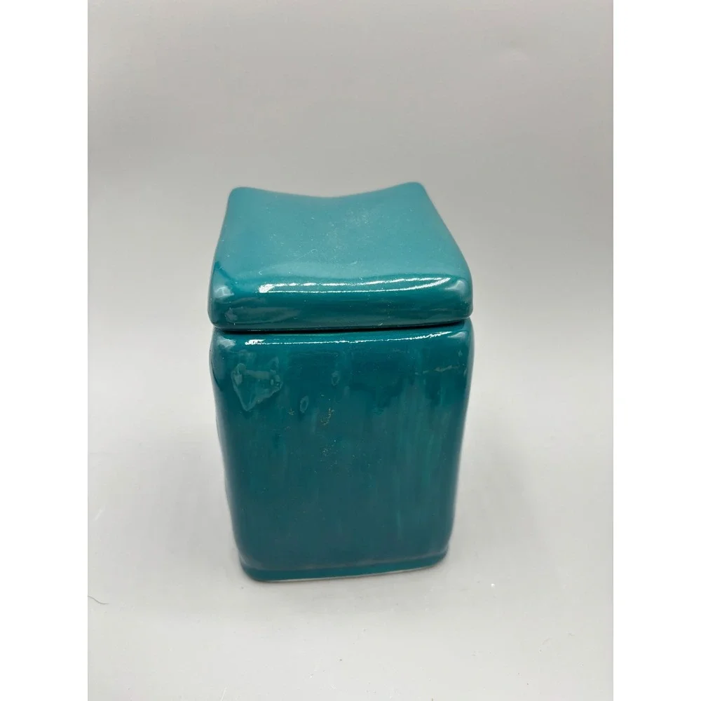 MSRF Inc Design Studio Owl Ceramic Tea Bag Holder Teal Blue Lidded Jar‎ Decor